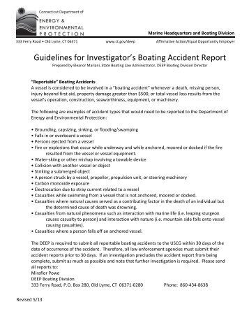 Guidelines for Investigator's Boating Accident Report - CT.gov