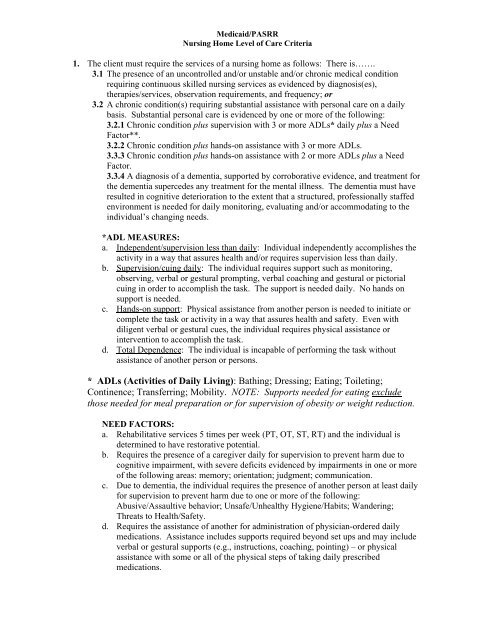 Nursing Home Level of Care (LOC) Criteria - CT.gov