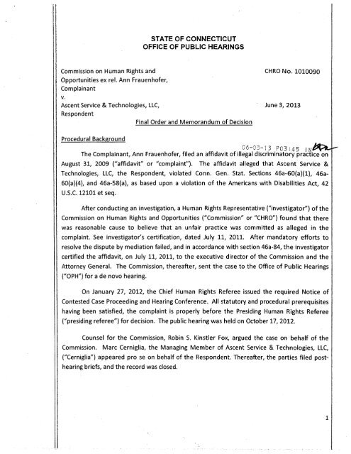 STATE OF CONNECTICUT OFFICE OF PUBLIC HEARINGS - CT.gov