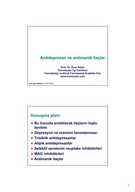 Antidepresan ve antimanik ilaçlar - İ.Ü. Cerrahpaşa Tıp Fakültesi