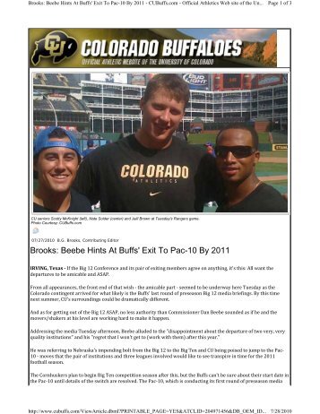 Brooks: Beebe Hints At Buffs' Exit To Pac-10 By 2011 - CUBuffs.com