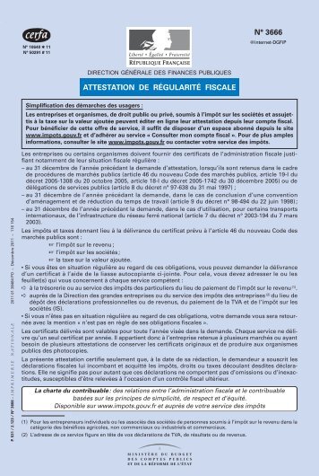 attestation de régularité fiscale n° 3666 - Ministère de la Culture et ...