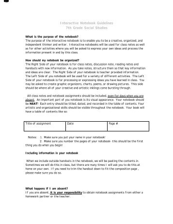 Interactive Notebook Guidelines 7th Grade Social Studies