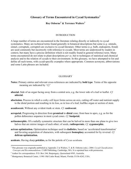 Glossary of terms used in cycad systematics - Cycad Specialist Group