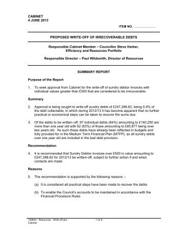 Item 15 - Proposed Write-Off of Irrecoverable Debts - Darlington ...