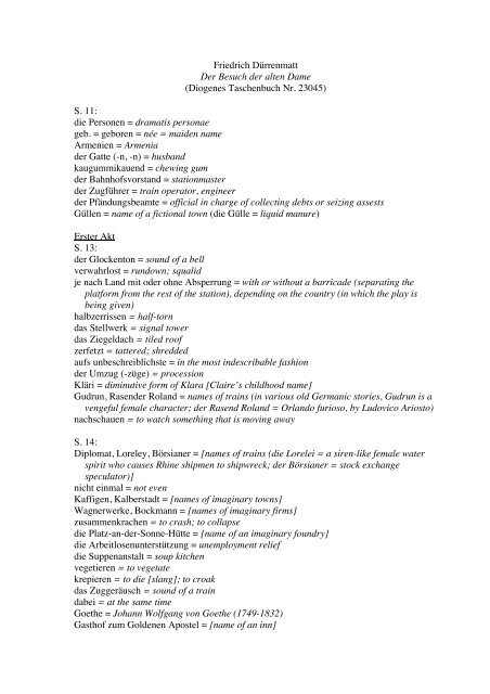 Besuch Der Alten Dame Arbeitsblätter Lösungen Oldenbourg Besuch der alten Dame Vocab