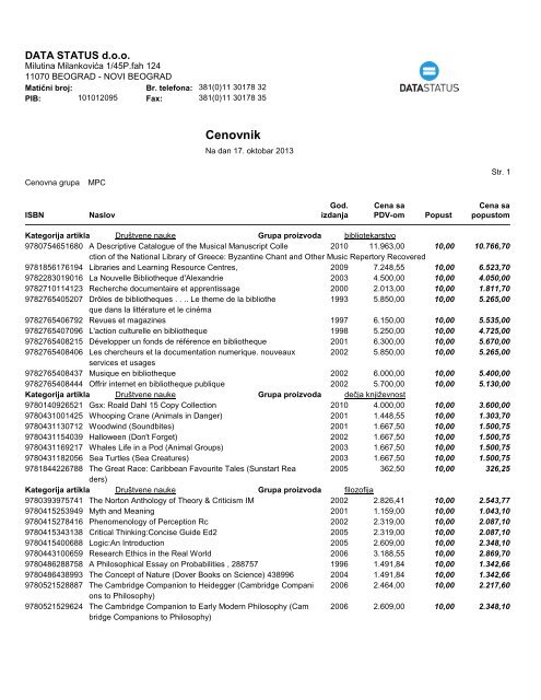 Društvene nauke - Data Status