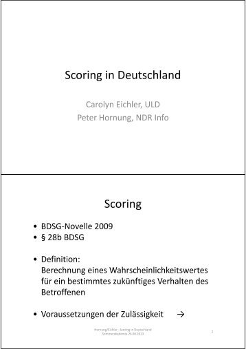 Scoring in Deutschland Scoring - Unabhängiges Landeszentrum für ...