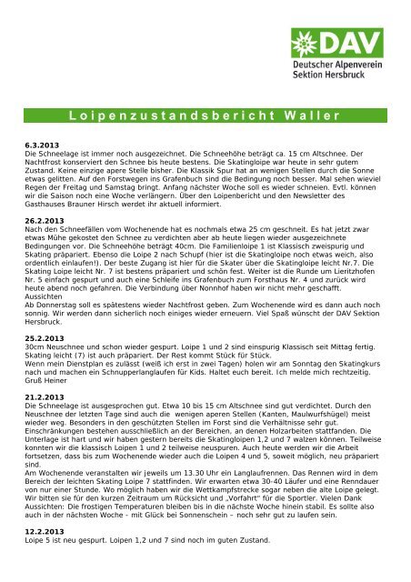 Loipenzustandsbericht Waller - DAV Sektion Hersbruck