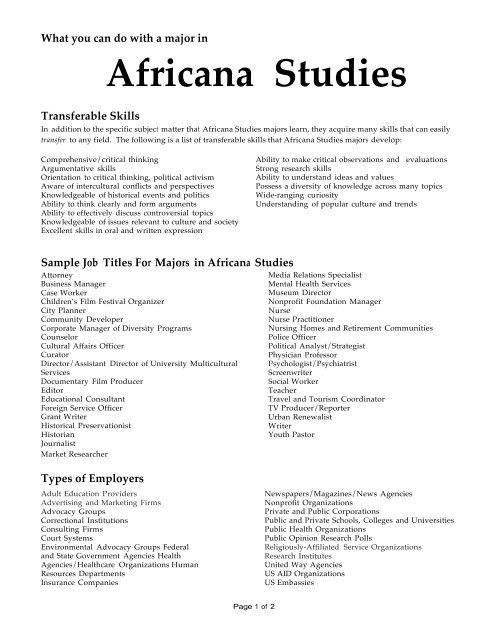 What Can You Do With A Major In Africana Studies Davidson College