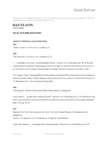 Dan Flavin Selected Bibliography - David Zwirner