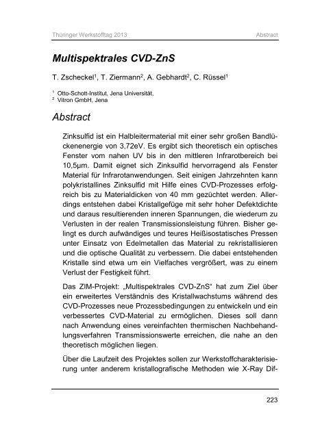 Thüringer Werkstofftag 2013 : Werkstoffe-Wissenschaft-Wirtschaft ...
