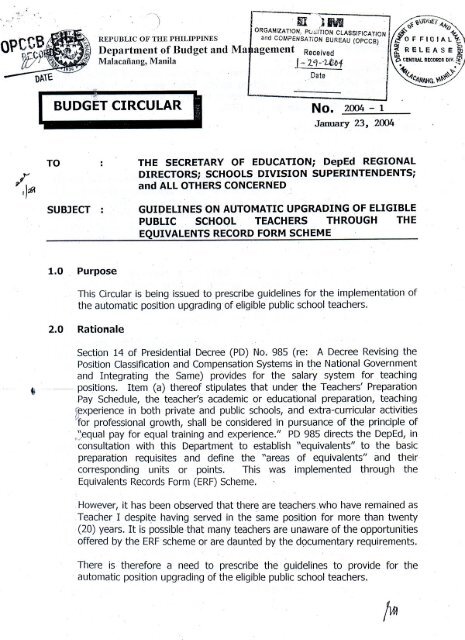 Budget Circular No. 2004-1 - DBM