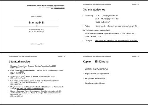 Informatik II Organisatorisches Literaturhinweise Kapitel 1 - Ludwig ...