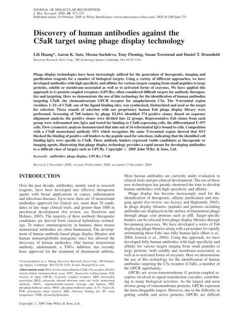 Discovery of human antibodies against the C5aR target using ... - DCU