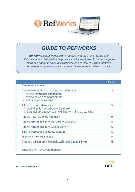 GUIDE TO REFWORKS - DCU