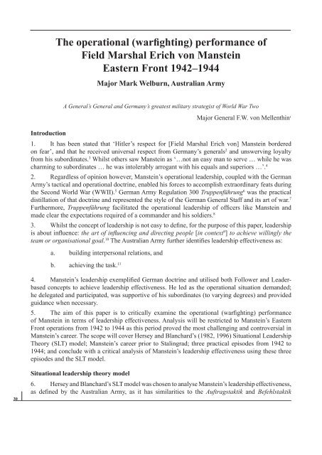 (warfighting) performance of Field Marshall Erich von Manstein