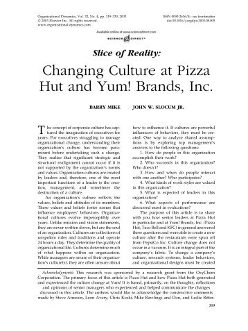 Changing Culture at Pizza Hut and Yum! - researchdocs.cox.smu ...