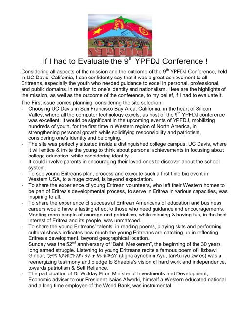 If I had to Evaluate the 9 YPFDJ Conference ! - Dehai Eritrea Online