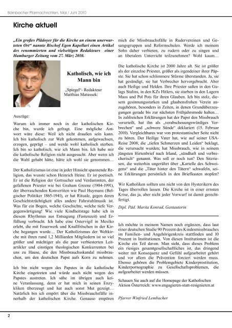 Informationen der Pfarre Bärnbach Nr. 419 / Jg. 22 Mai / Juni 2010