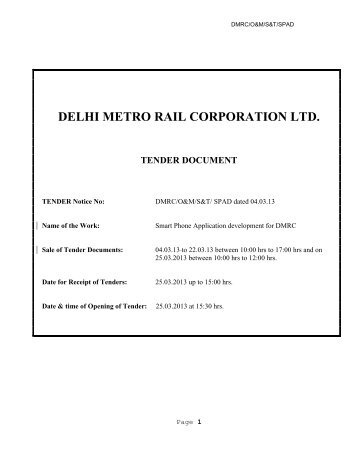 NOTICE INVITING TENDER - Delhi Metro Rail Corporation