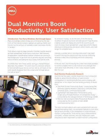 Dual Monitors Boost Productivity, User Satisfaction - Dell