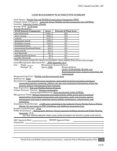 ITEM 3 Lafayette Forest WEA LMP - Florida Department of ...