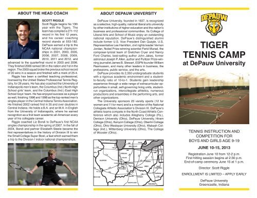 TIGER TENNIS CAMP - DePauw University