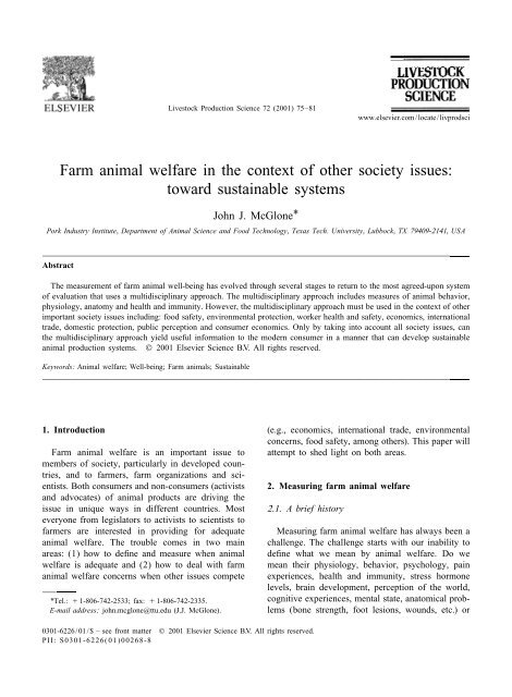 Farm animal welfare in the context of other society issues: toward ...