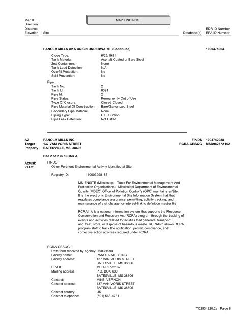 PHASE I ENVIRONMENTAL SITE ASSESSMENT OLD PANOLA ...