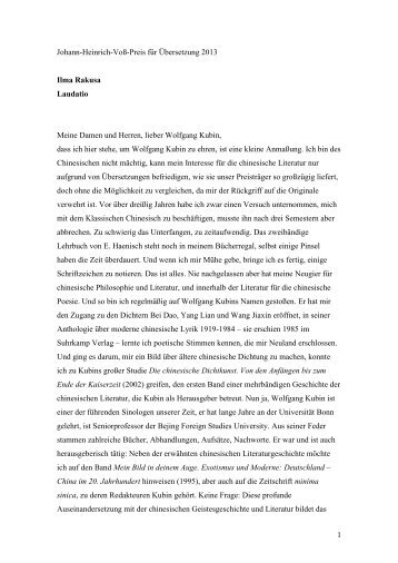 Laudatio für Wolfgang Kubin - Deutsche Akademie für Sprache und ...