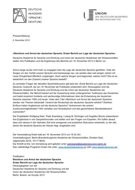Reichtum und Armut der deutschen Sprache. Erster Bericht zur Lage ...