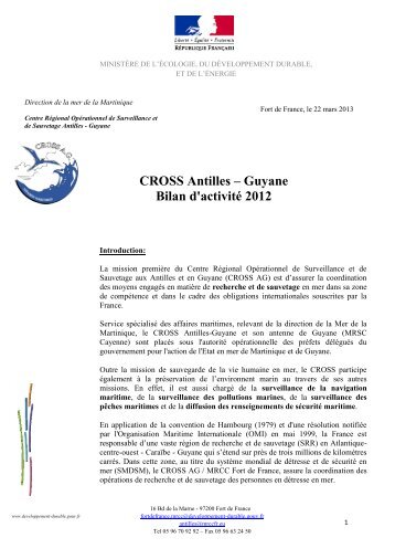 CROSS Antilles – Guyane Bilan d'activité 2012 - Ministère du ...