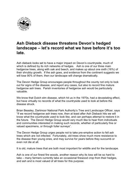 Ash Dieback disease threatens Devon's hedged landscape – let's ...