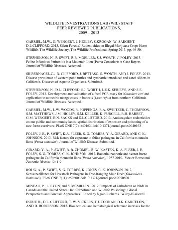 Wildlife Investigations Lab Peer Reviewed Publications 2009