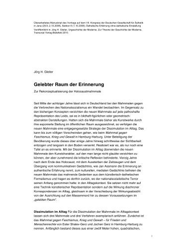 Gelebter Raum der Erinnerung - Deutsche Gesellschaft für Ästhetik
