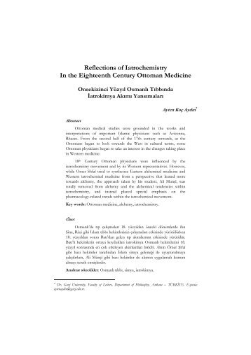 Reflections of Iatrochemistry In the Eighteenth Century Ottoman ...