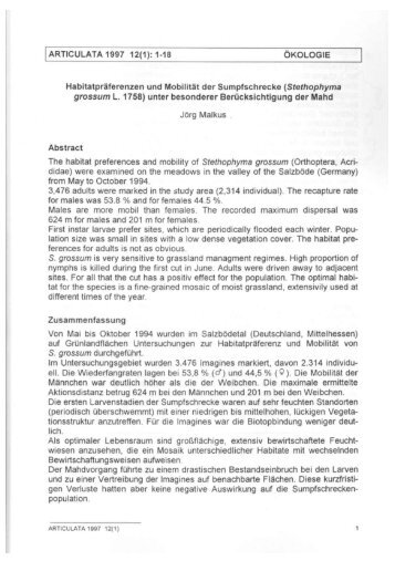 ARTICULATA 1997 12(1): 1-18 ÖKOLOGIE Habitatpräferenzen und ...