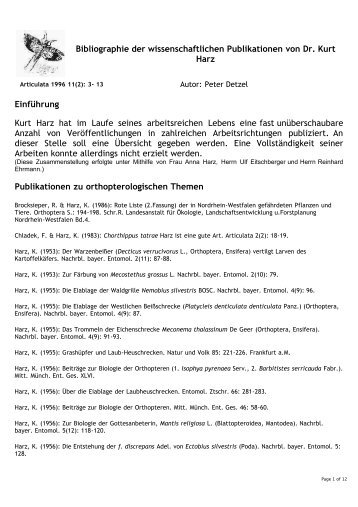Bibliographie der wissenschaftlichen Publikationen von Dr. Kurt Harz