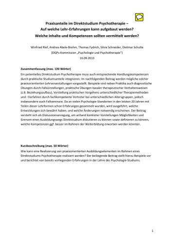 Praxisanteile im Direktstudium Psychotherapie – Auf welche ... - DGPs