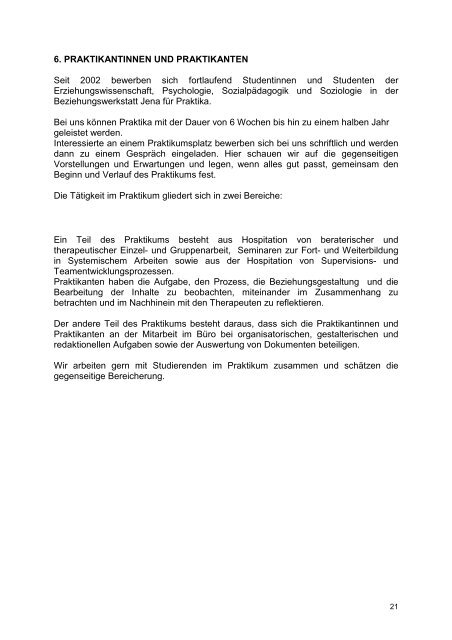 Beziehungswerkstatt Jena - Selbstreport - DGSF