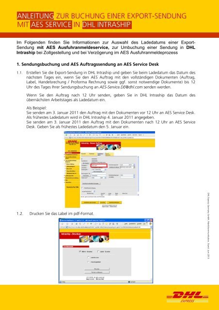 Anleitung Sendungsbuchung mit DHL Intraship inkl. AES Service