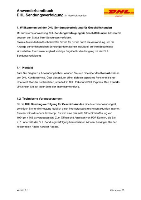 Anwenderhandbuch DHL Sendungsverfolgung