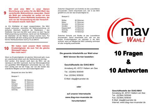 Info-Flyer "MAV-Wahl - 10 Fragen & 10 Antworten" - DiAG, Muenster ...