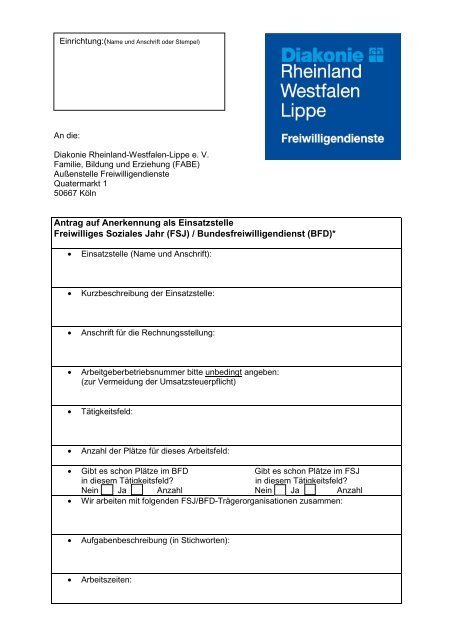 Antrag als Einsatzstelle für FSJ / BFD - Diakonie Rheinland ...