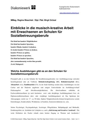 Einblicke in die musisch-kreative Arbeit mit Erwachsenen an ...