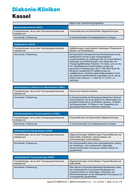 Qualitätsbericht 2010 - AGAPLESION DIAKONIE KLINIKEN KASSEL