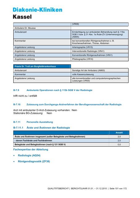 Qualitätsbericht 2010 - AGAPLESION DIAKONIE KLINIKEN KASSEL