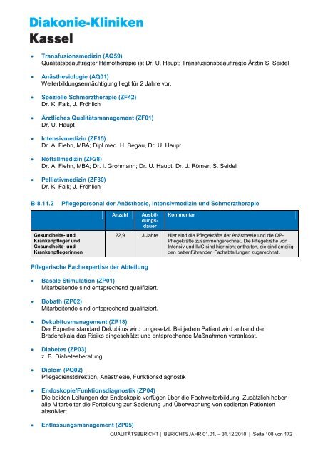 Qualitätsbericht 2010 - AGAPLESION DIAKONIE KLINIKEN KASSEL