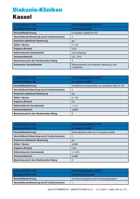 Qualitätsbericht 2010 - AGAPLESION DIAKONIE KLINIKEN KASSEL